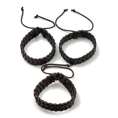 Adjustable PU Leather & Waxed Braided Cord Bracelet