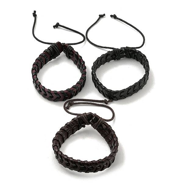 Adjustable PU Leather & Waxed Braided Cord Bracelet