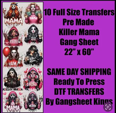 Premade Killer Mama Gangsheet | DTF transfers | Ready to press | Direct to film Transfer | Quick shipping| Premade gang sheet