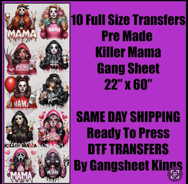Premade Killer Mama Gangsheet | DTF transfers | Ready to press | Direct to film Transfer | Quick shipping| Premade gang sheet