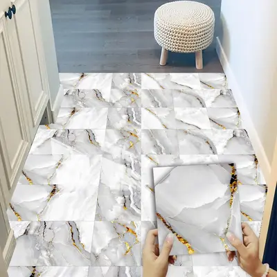 Marble Pattern Floor Sticker, 10pcs/set Self-adhesive Waterproof Floor Sticker, Decorative Tile Sticker for Home Kitchen Livi...
