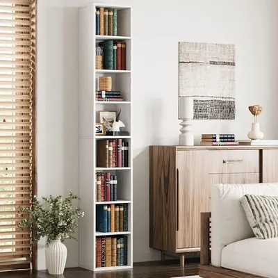 IRONCK Tall Narrow Bookshelf 8 Tiers, Compact Corner Bookcase, Easy to Match for Living Room, Office, Study, Bedroom