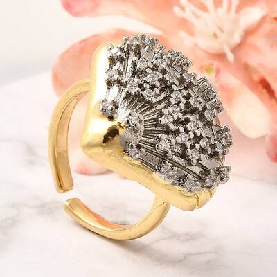 Brass Micro Pave Clear Cubic Zirconia Cuff Rings