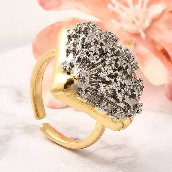 Brass Micro Pave Clear Cubic Zirconia Cuff Rings