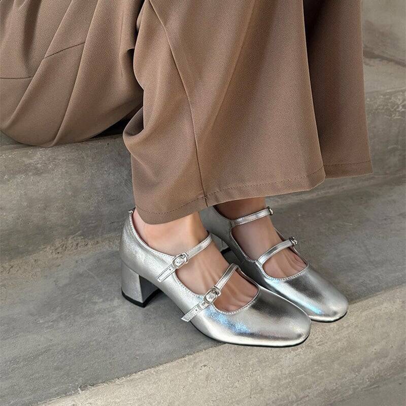 CHIKO Maxine Square Toe Block Heels Mary Jane Shoes