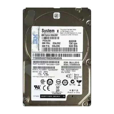 00AJ092 IBM 600GB 6Gb/s SAS 10000 2.5-Inch Hard Drive
