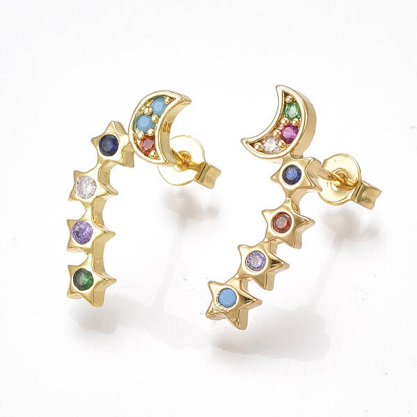 Brass Cubic Zirconia Stud Crawler Earrings