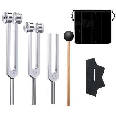 Professional Healing Tuning Forks Set, 1 Set Including 128Hz/256Hz/512Hz Tuning Fork & Mallet & Storage Bag & Cloth, Musical ...