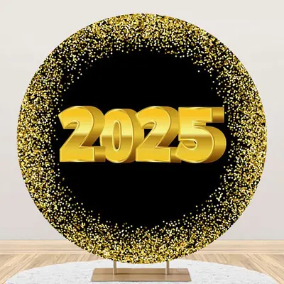 Aperturee Black Gold Sparkle 2025 Round Graduation Backdrop - Aperturee