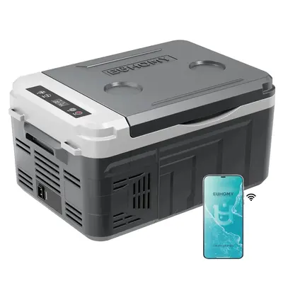 EUHOMY 12-Volt Refrigerator: a 11 Quart (10L)  compressor electric cooler with APP control. This car fridge supports both 12/...