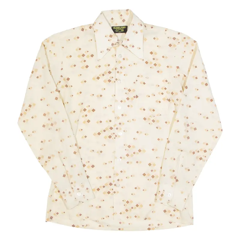 BUGELFREI Semi Sheer Boys Shirt Cream 90s Geometric Long Sleeve 16Y