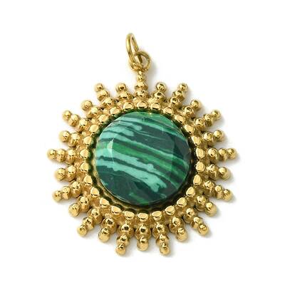 Ion Plating(IP) 304 Stainless Steel Pave Faceted Synthetic Malachite Pendants