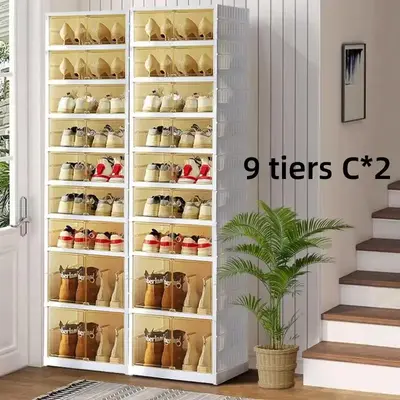 Ultimate Plus 7+2 Tiers Shoe Organizer Expandable Plastic Shoe Rack with Clear Doors | Foldable Storage for 18 Pairs of Shoes...