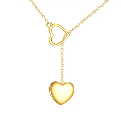 14K Gold Heart Adjustable Y Necklace