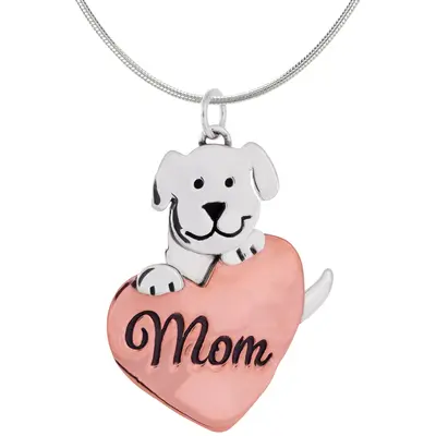 Dog Mom Copper Heart Necklace - with Rhodium Plated Chain