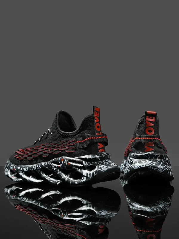 Men's Minimalist Sporty Hollow Out Design Insoles Low Top Mesh Sneakers, Casual Sporty Running Shoes For Daily Wear