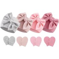 BQUBO   Hats Mittens Set  Hat Beanie  Bow Hats  Gloves No Scratch Mittens for 0-6 Months