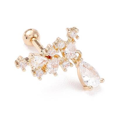 Brass Micro Pave Clear Cubic Zirconia Barbell Cartilage Earrings