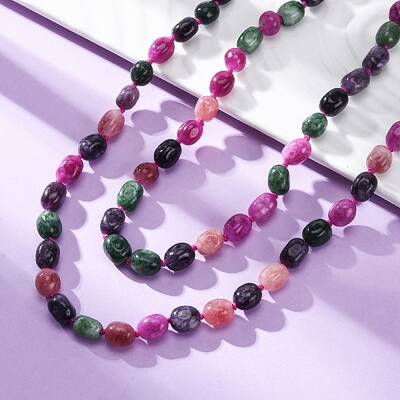 Natural Dyed Malaysia Jade Tumble Stone Nuggets Beaded Long Necklaces for Women