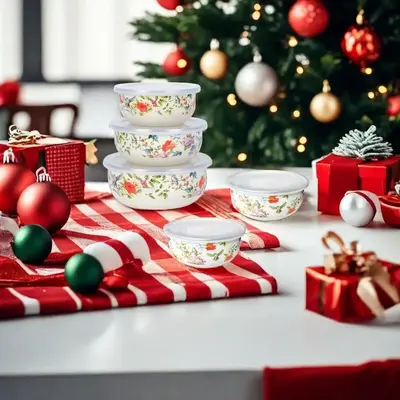 Flower & Bird Pattern Storage Bowl Set, 3/5 Counts Mixed Sizes Reusable Food Storage Box, Portable Food Container for Home Ki...