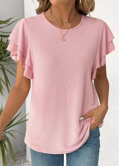 Modlily Light Pink Short Sleeve Round Neck T Shirt - XL