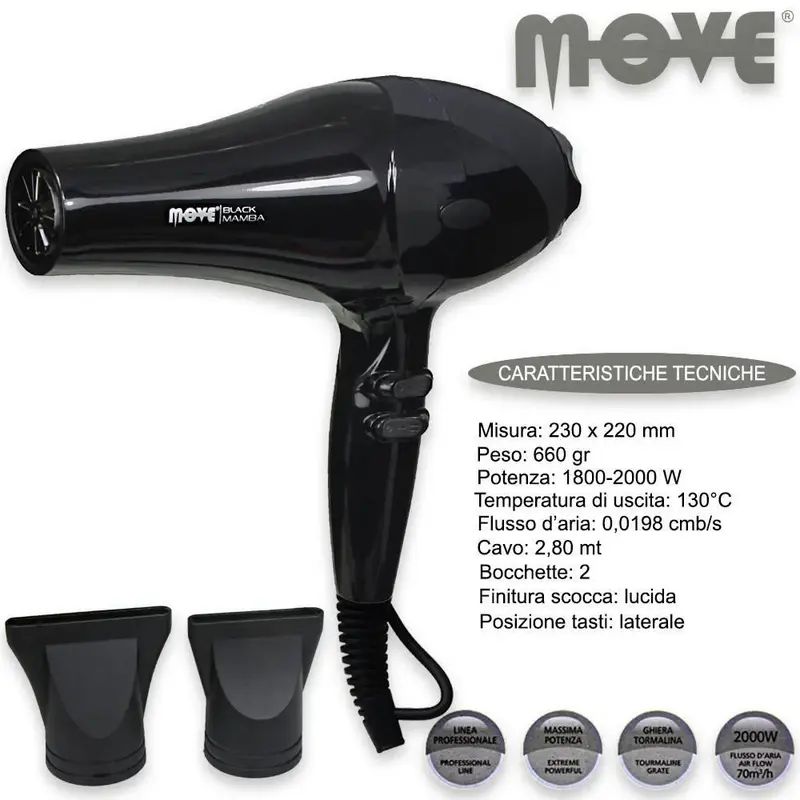 Hair dryer move black mamba 2000 watts