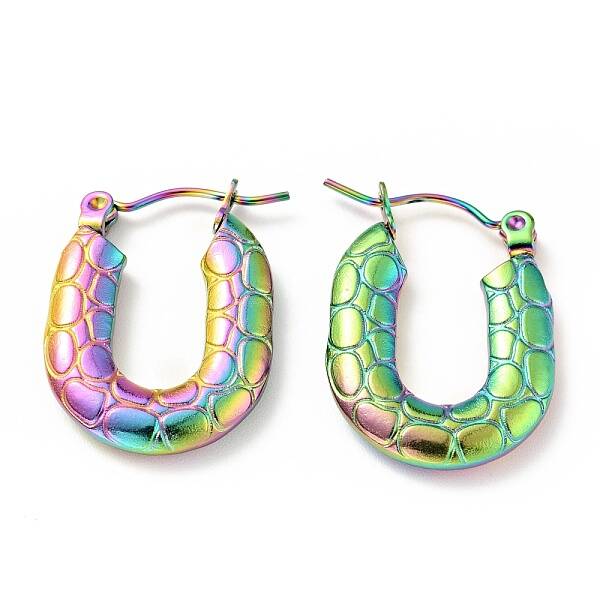 Ion Plating(IP) Rainbow Color 304 Stainless Steel Rectangle Chunky Hoop Earrings for Women