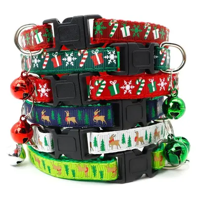 Random Color Christmas Elements Decor Pet Collar with Bell, 2 Counts Adjustable Pet Accessories for Dogs & Cats Festival Deco...