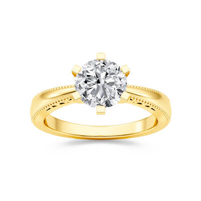 Art Deco Inspired Round Lab Grown Diamond Solitaire Ring | 14K Yellow Gold 3 1/2 CT. TW.