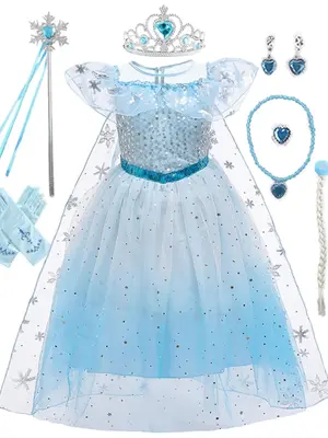 Girl's Contrast Sequin Princess Tutu Dress with All Accessories, Elegant Sleeveless Round Neck Fit & Flare Dress for Party, K...