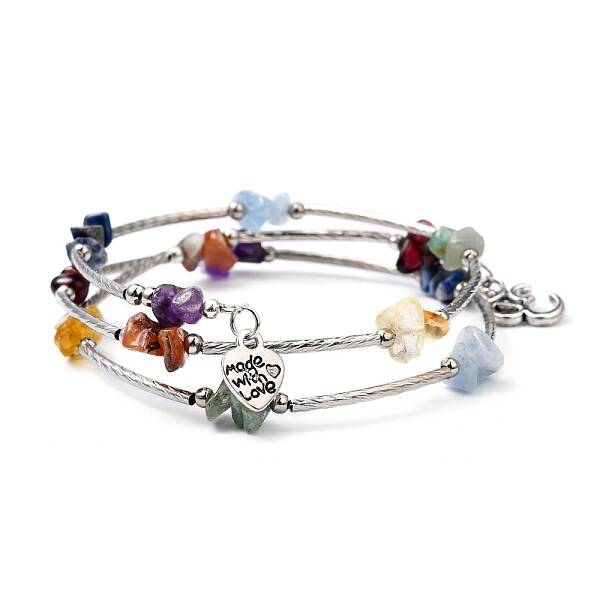Three Loops Natural Gemstone Beaded Wrap Bracelets