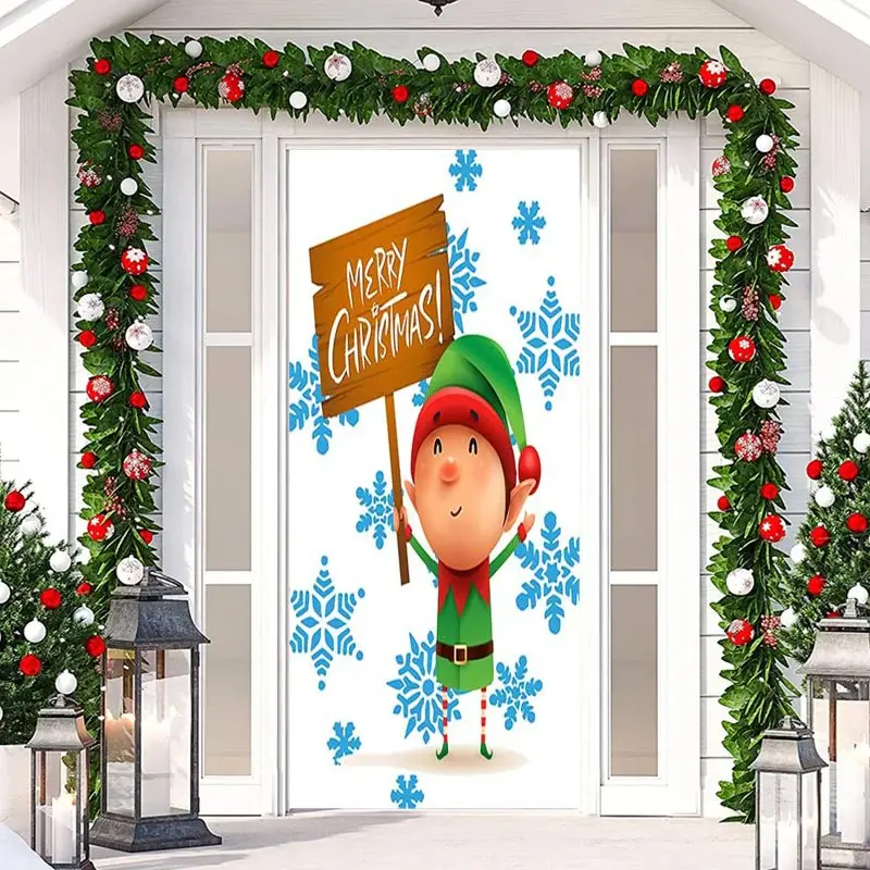 Merry Christmas Child White Snowflake Door Cover - Aperturee