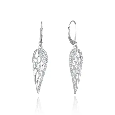 Beneto Silver Angel Wings Drop Earrings AGUC2613