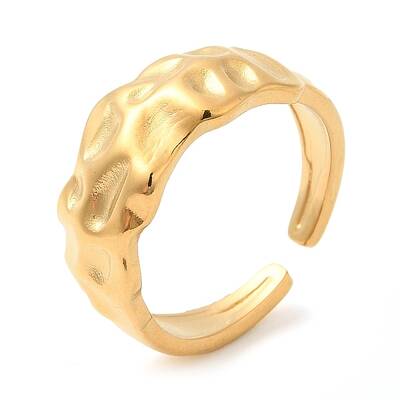 304 Stainless Steel Textured Open Cuff Rings for Women