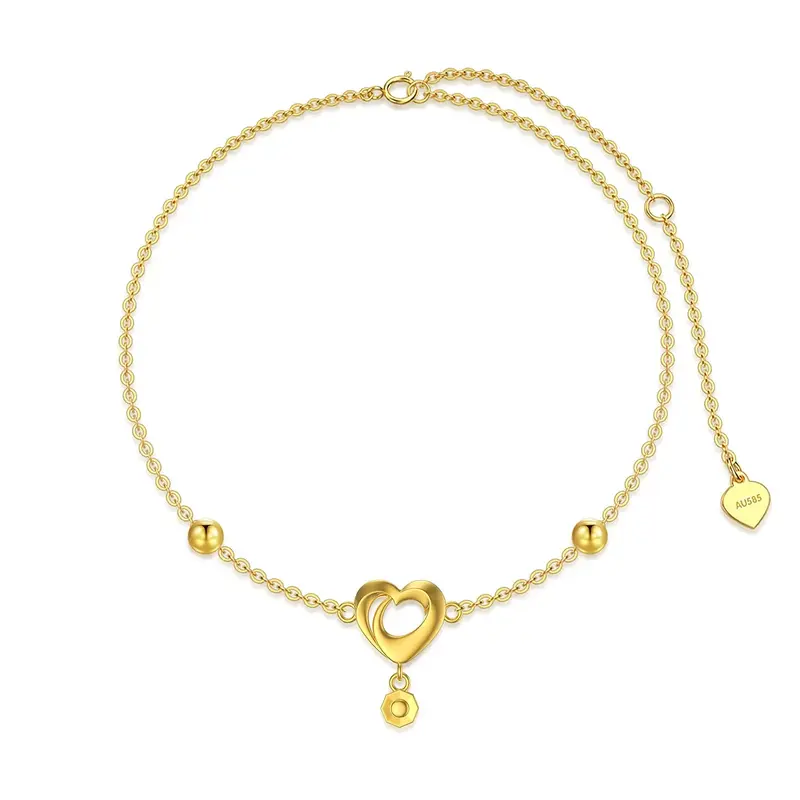 14K Gold Heart Charm Bracelet