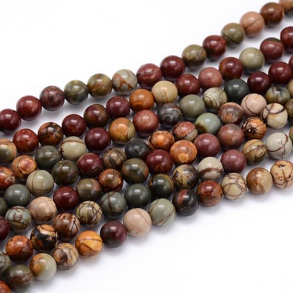 Natural Polychrome Jasper/Picasso Stone/Picasso Jasper Round Bead Strands