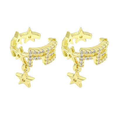 Brass Micro Pave Cubic Zirconia Cuff Earrings