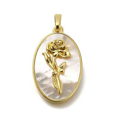 Brass Pave Shell Birth Flower Pendants