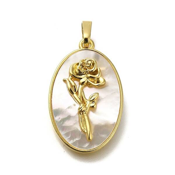 Brass Pave Shell Birth Flower Pendants