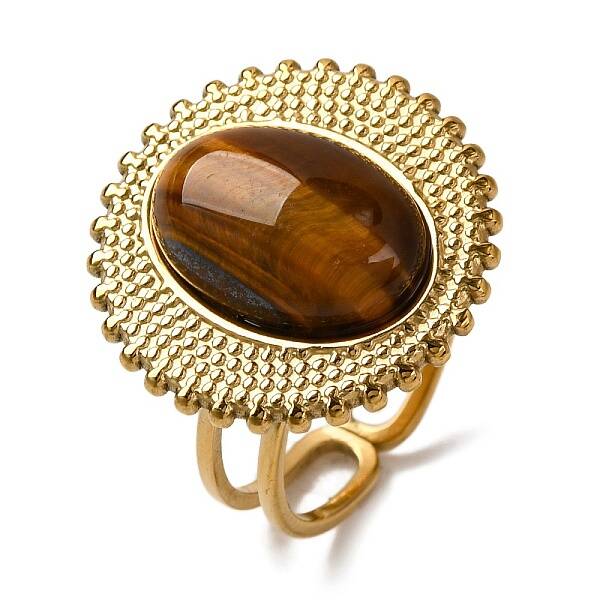 Oval Natural Tiger Eye Finger Rings