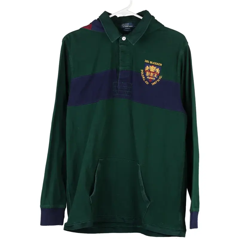 Age 14 Polo Ralph Lauren Striped Rugby Shirt - XL Green Cotton
