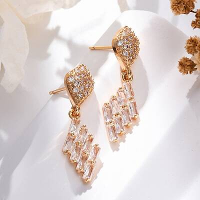 Brass Micro Pave Clear Cubic Zirconia Stud Earrings