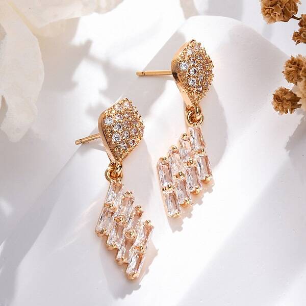 Brass Micro Pave Clear Cubic Zirconia Stud Earrings