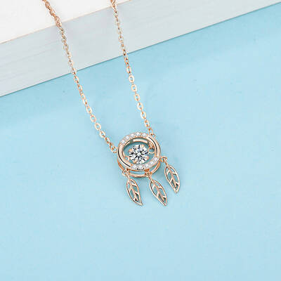 925 Sterling Silver Clear Cubic Zirconia Ring with Leaf Pendant Cable Chain Necklaces for Women