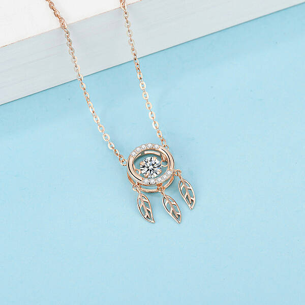 925 Sterling Silver Clear Cubic Zirconia Ring with Leaf Pendant Cable Chain Necklaces for Women