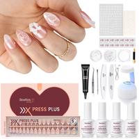 Beetles X Press Plus DIY Press on Nails Square/Almond/Squoval/Coffin with Nail Glue Builder Top Coat Nail Remover French Tips...