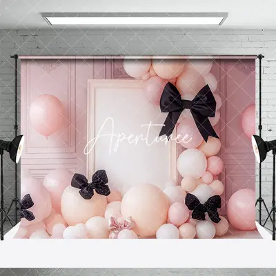 Aperturee Elegant Black Bow Tie Balloon Valentines Day Backdrop, 3X2FT(1MX0.6M), 14 USD, valentines day backdrops, DMHD5Y90-M