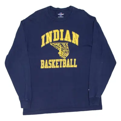 RUSSELL ATHLETIC Indian Basketball Mens T-Shirt Blue Long Sleeve USA L