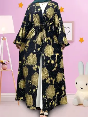 Women's Floral Print Belted Robe, Casual Long Sleeve Open Front Robe, Ladies Sleepwear for All Seasons