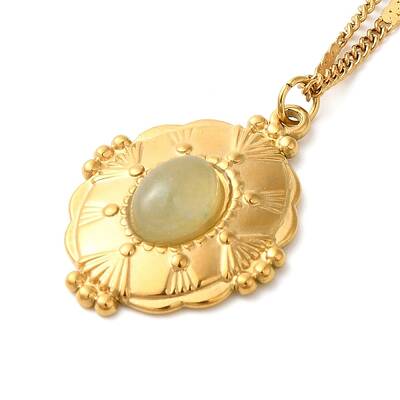 304 Stainless Steel Pave Natural Stone Pendant Necklaces for Women